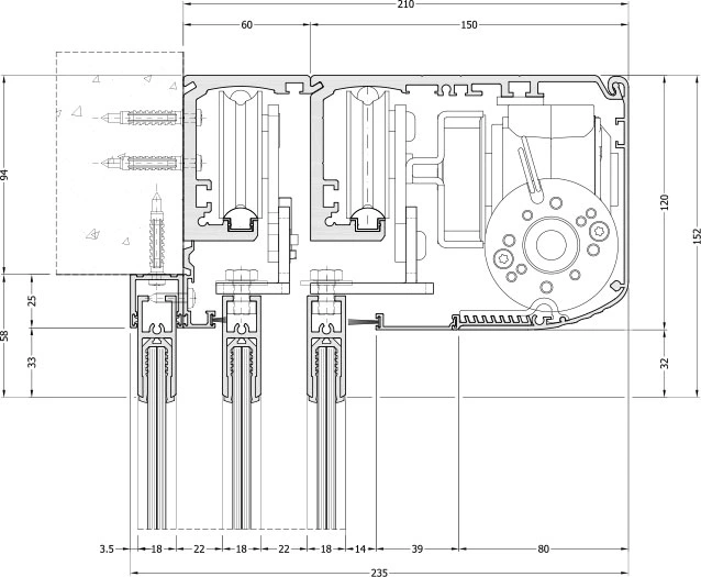 disegno tecnico profilo LB18 telescopico