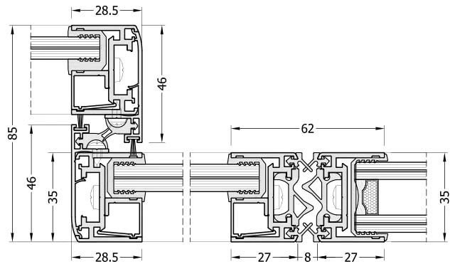 Disegno tecnico sezioni del sistema LB35