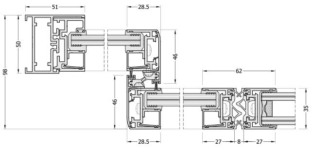 Disegno tecnico in sezione del sistema LB35F