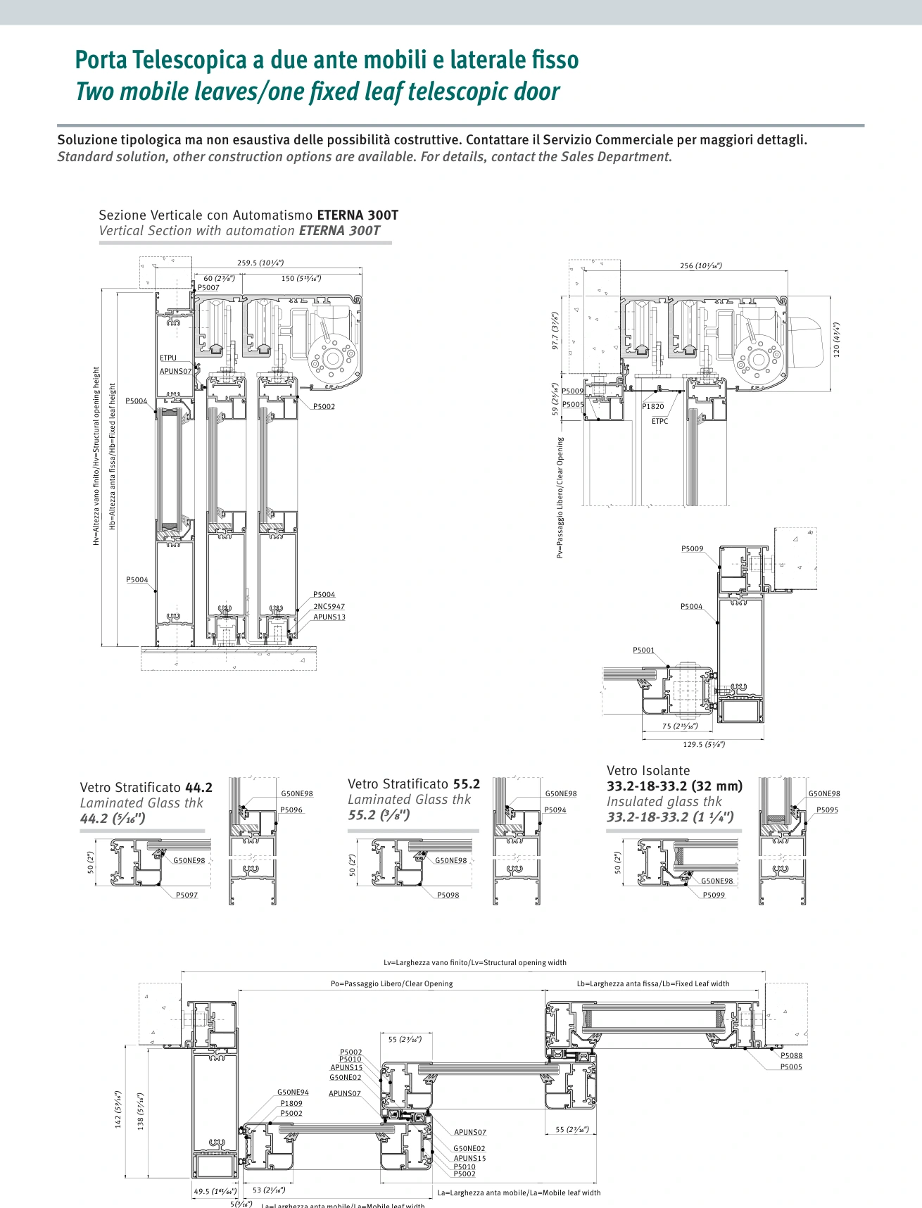 LB50: configurazione telescopica e sezione verticale